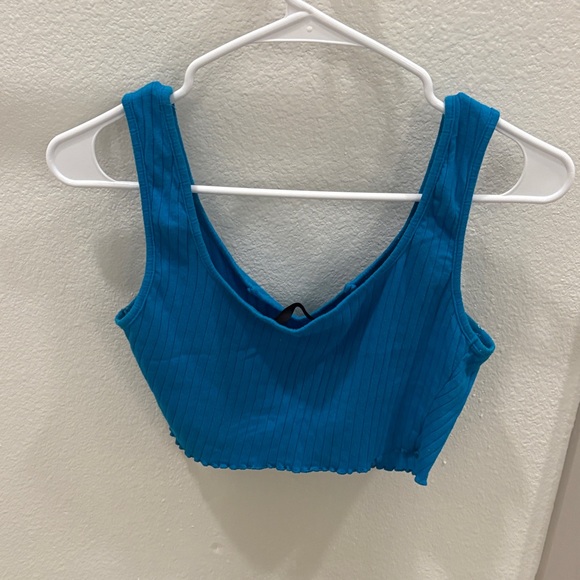 Blue Ribbed Crop Top - Picture 2 of 3